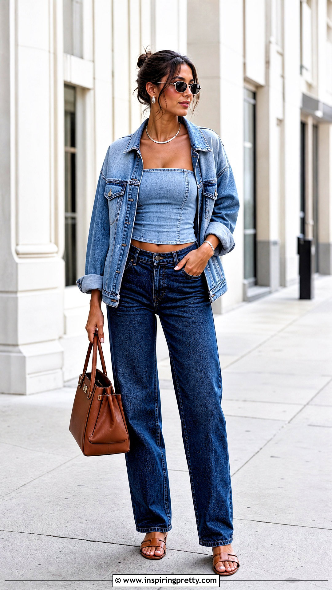 Blue Tube Top With Denim On Denim - 50 blue tube top outfit ideas
