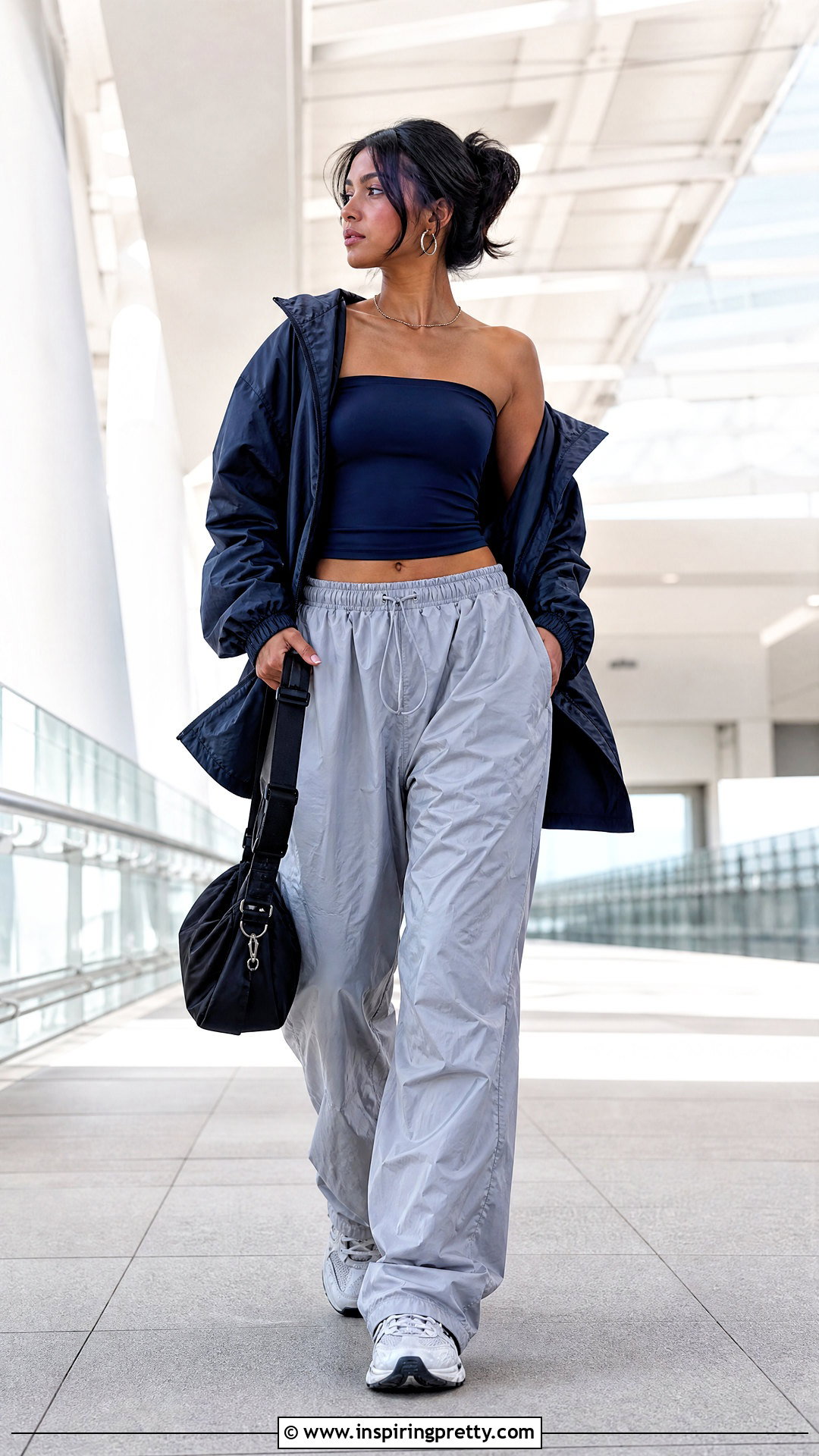 Blue Tube Top With Parachute Pants - 50 blue tube top outfit ideas