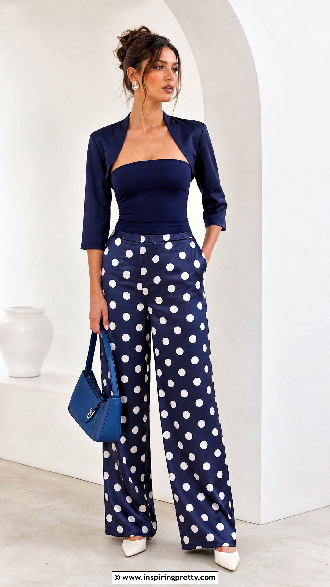 Blue Tube Top With Polka Dot Pants - 50 blue tube top outfit ideas