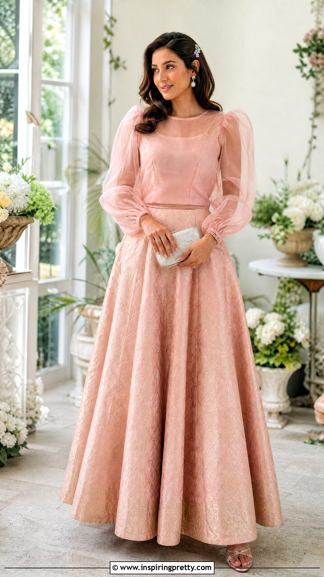 Blush Banarasi Skirt With Organza Top - 50 banarasi skirt and top outfit ideas