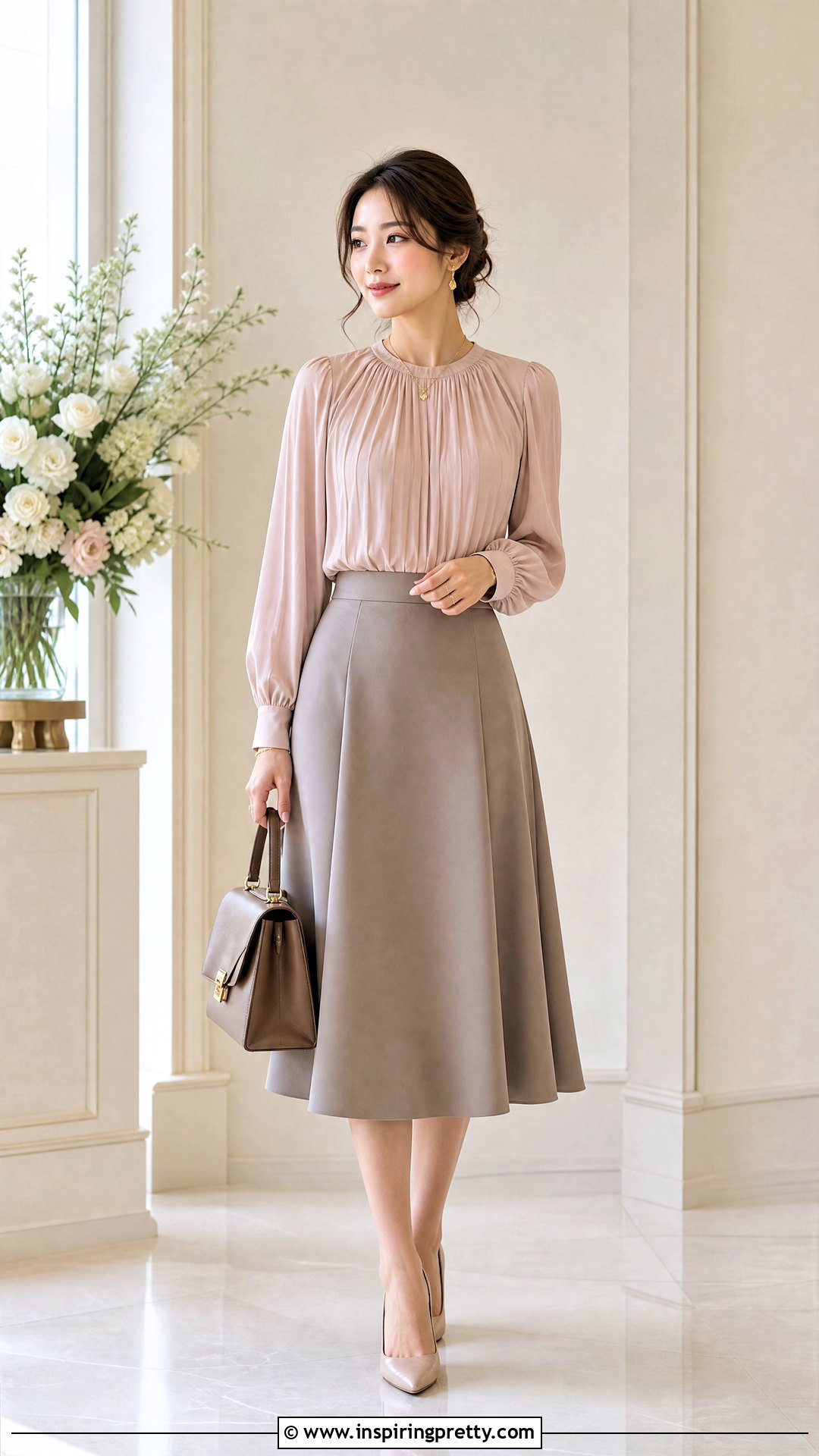 Blush Blouse With Taupe Skirt - 50 formal tops for women