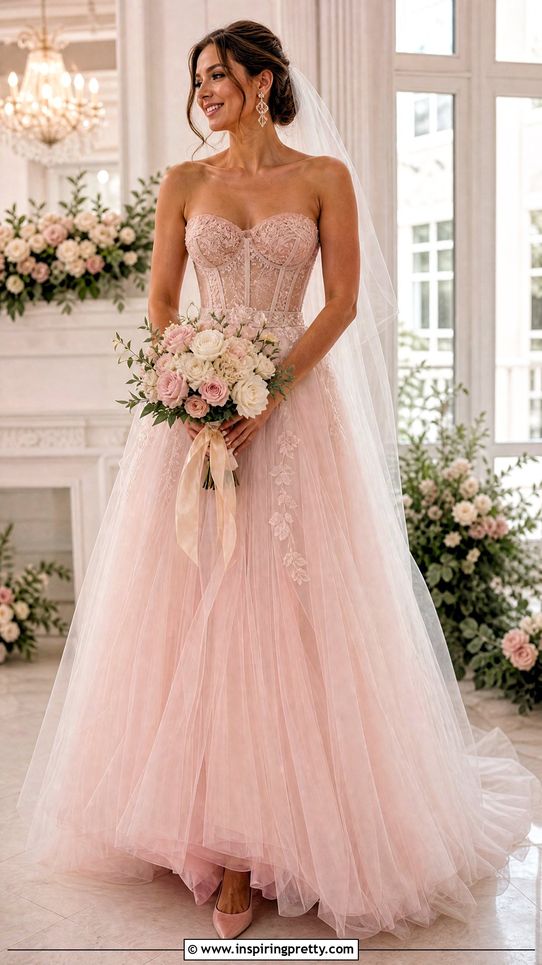 Blush Corset Wedding Dress With Tulle Skirt - 50 wedding dress corset top outfit ideas