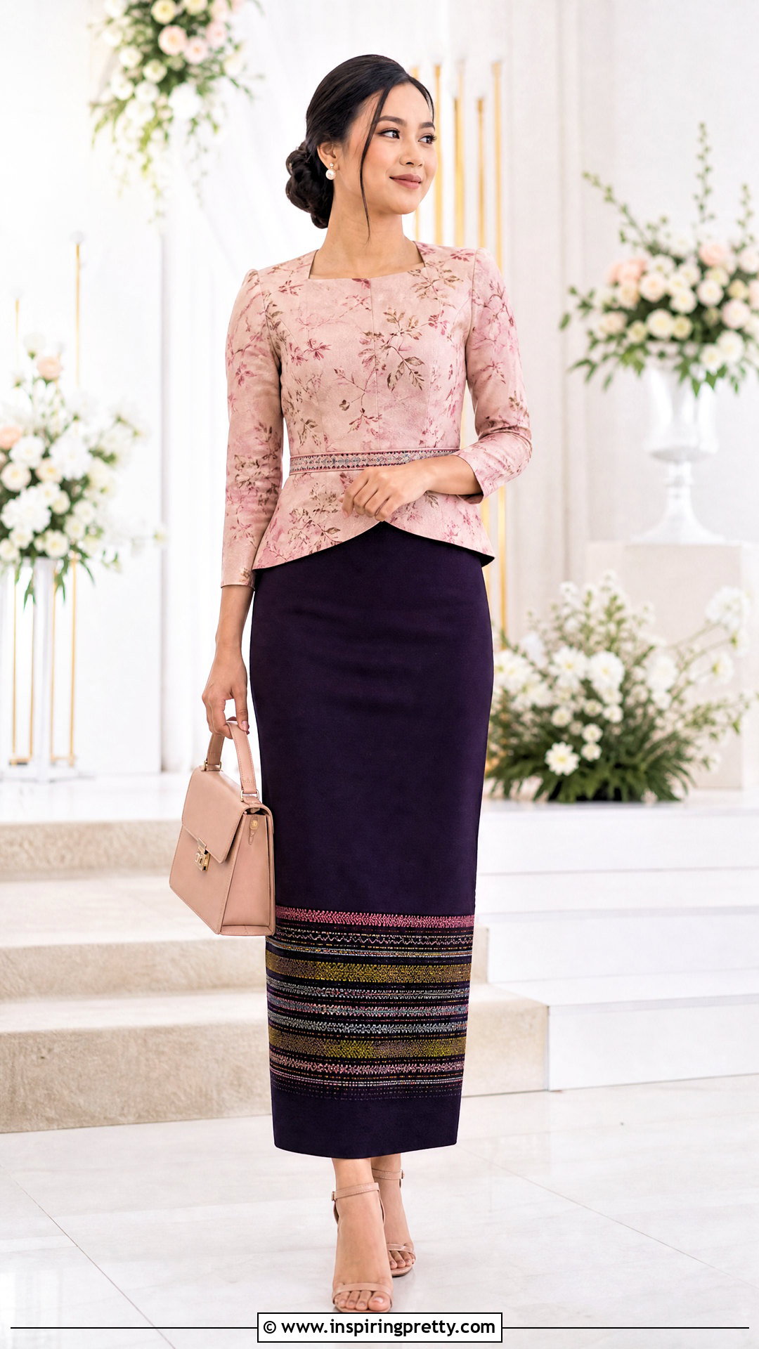 Blush Floral Mizo Top With Dark Puan - 50 mizo tops designs