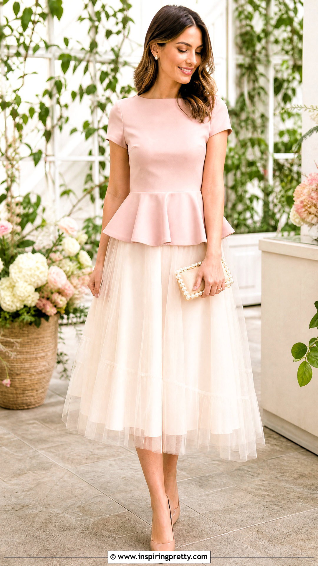 Blush Peplum Top With Ivory Tulle Skirt - 50 peplum top with skirt outfits