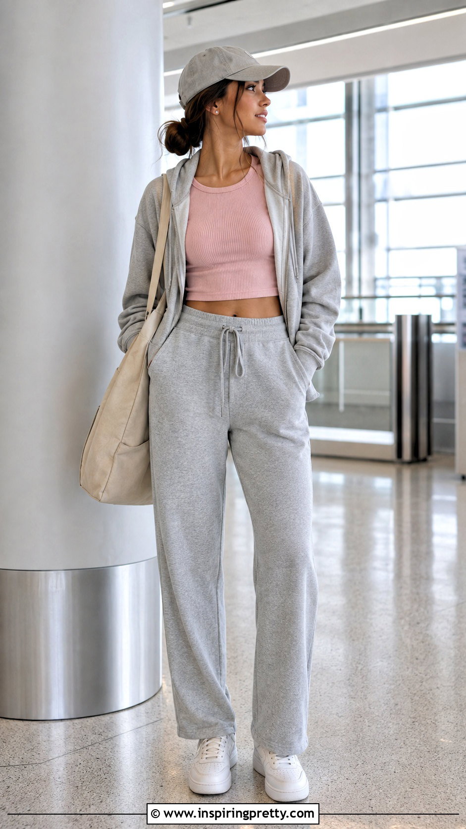 Blush Pink Crop Top With Gray Sweatpants - 25 blush pink crop top outfit ideas