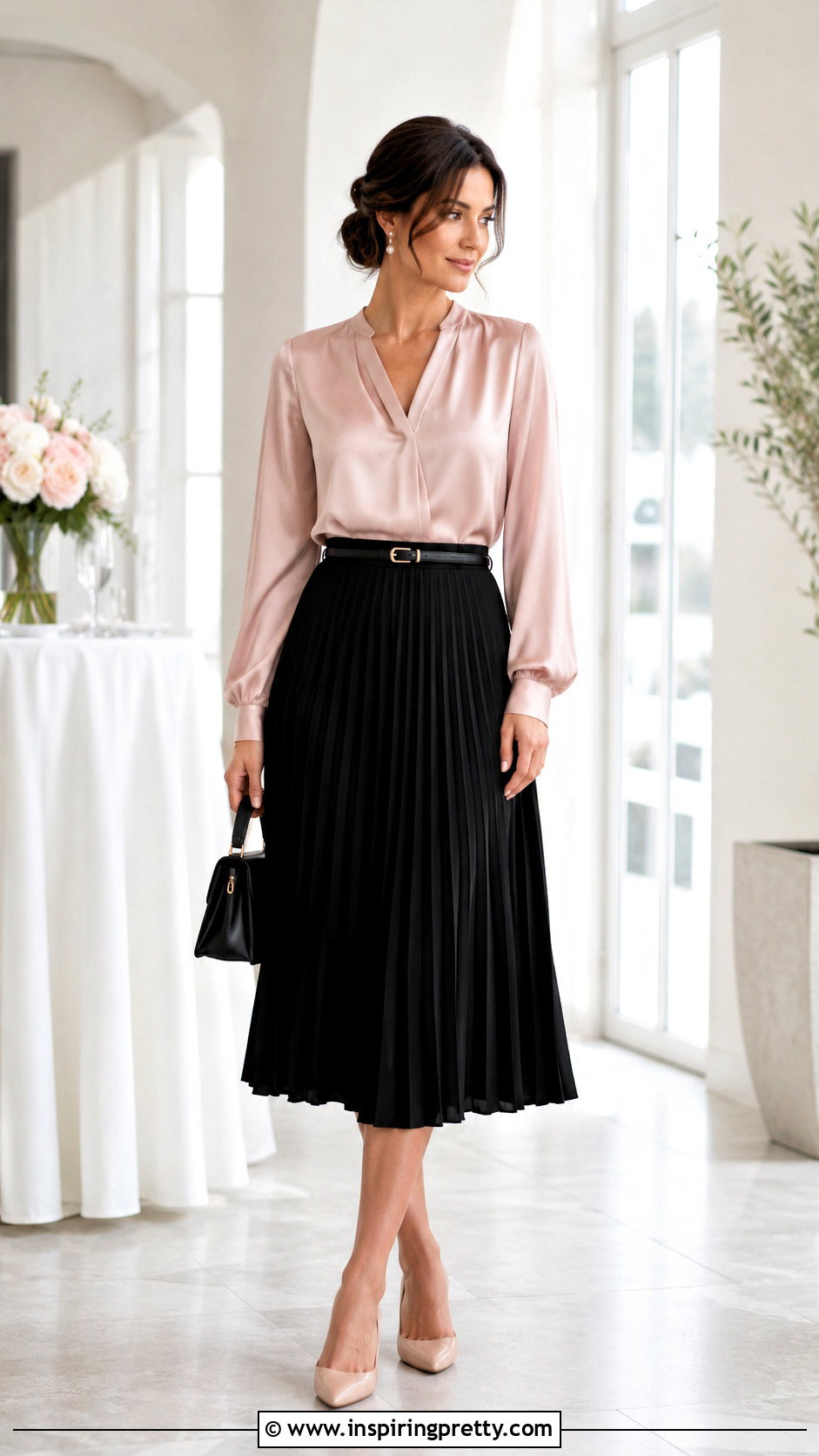 Blush Pink Top With Black Skirt - What Color Top Goes With Black Skirt (25 Ways)