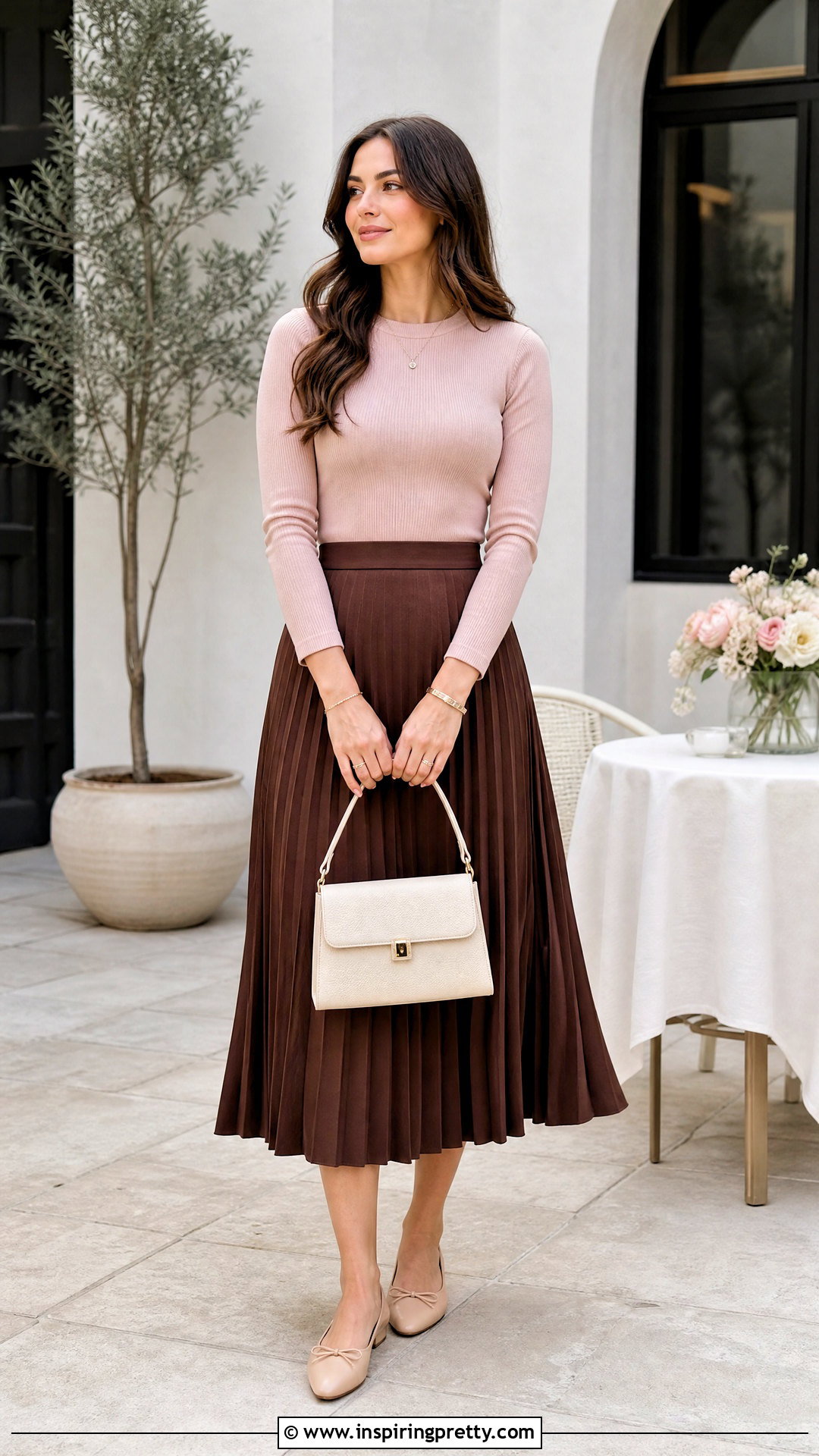 Blush Pink Top With Brown Skirt - what color top goes with brown skirt (25 ways)