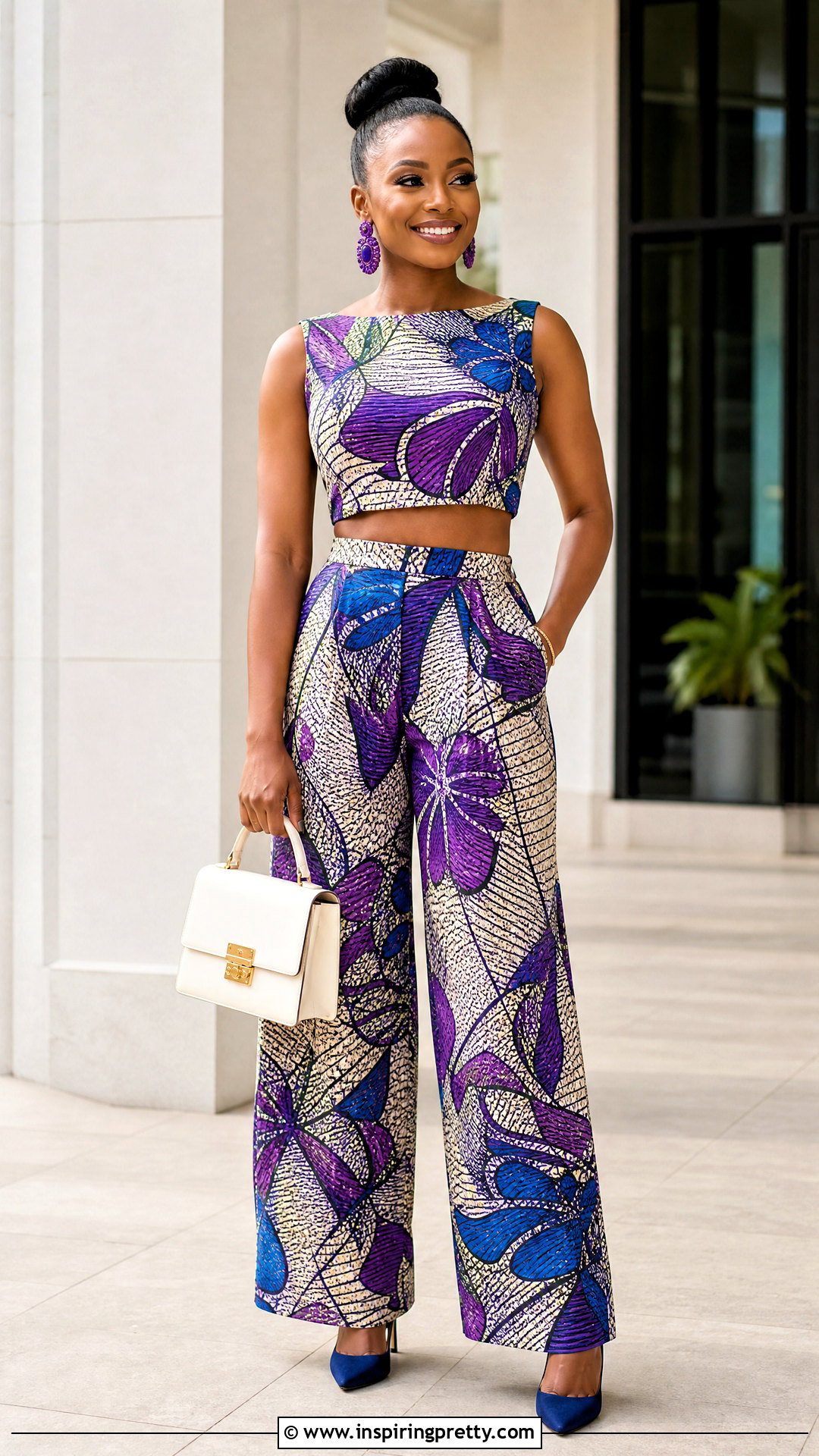 Boat Neck Ankara Palazzo Trouser And Crop Top - 50 Ankara Palazzo Trouser And Crop Top outfit ideas