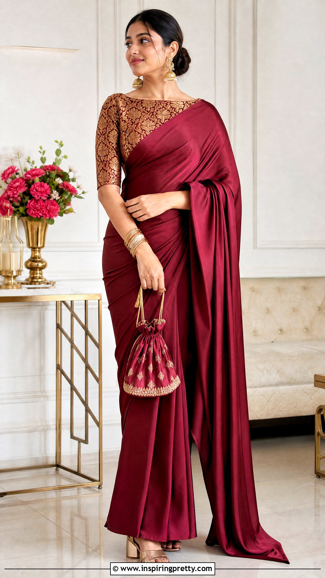 Boat Neck Brocade Top With Silk Saree - 50 brocade top designs