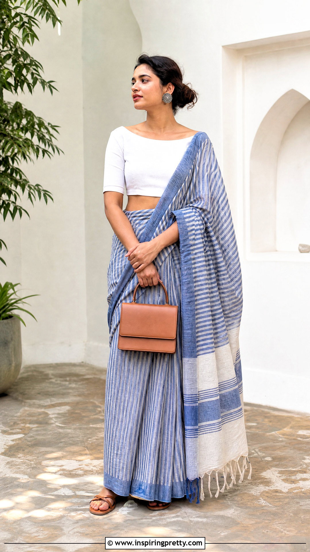 Boat Neck Crop Top Blouse With Linen Saree - 20 crop top blouse for saree outfit ideas
