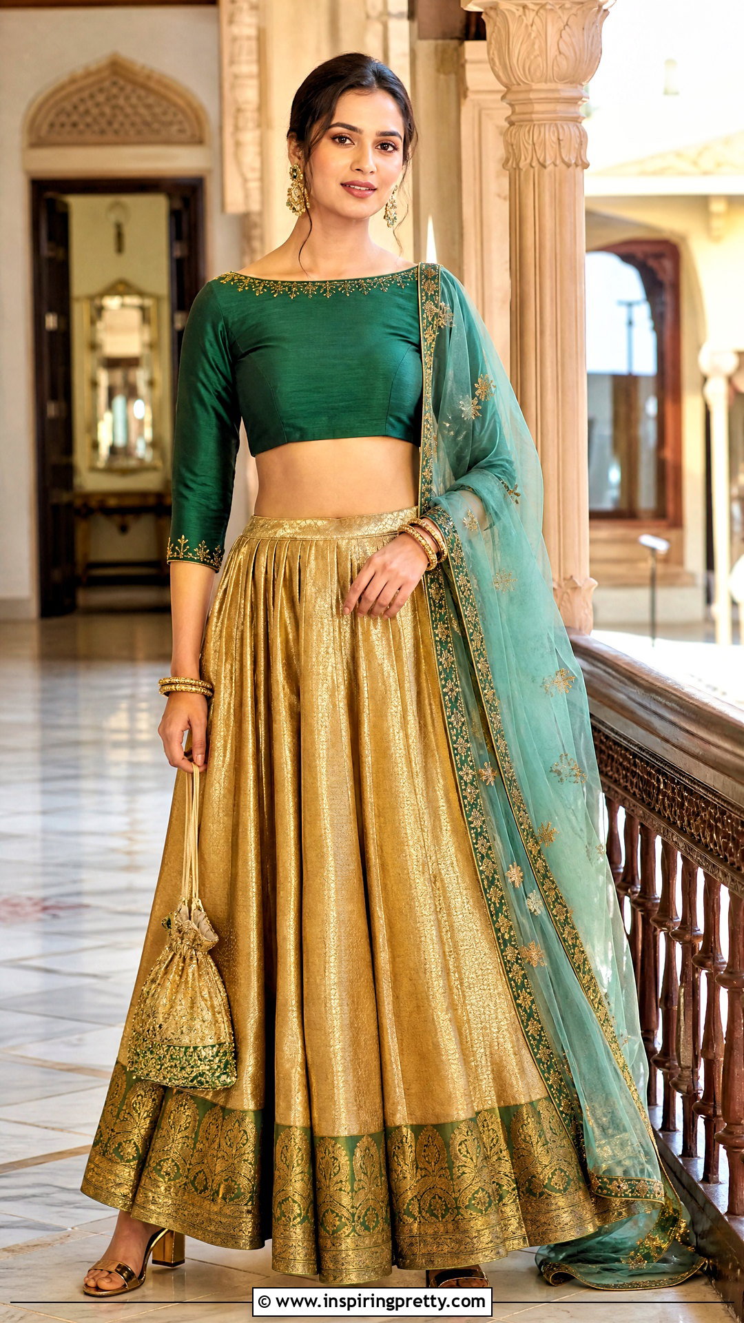 Boat Neck Crop Top Blouse With Silk Lehenga - 50 latest crop top blouse designs