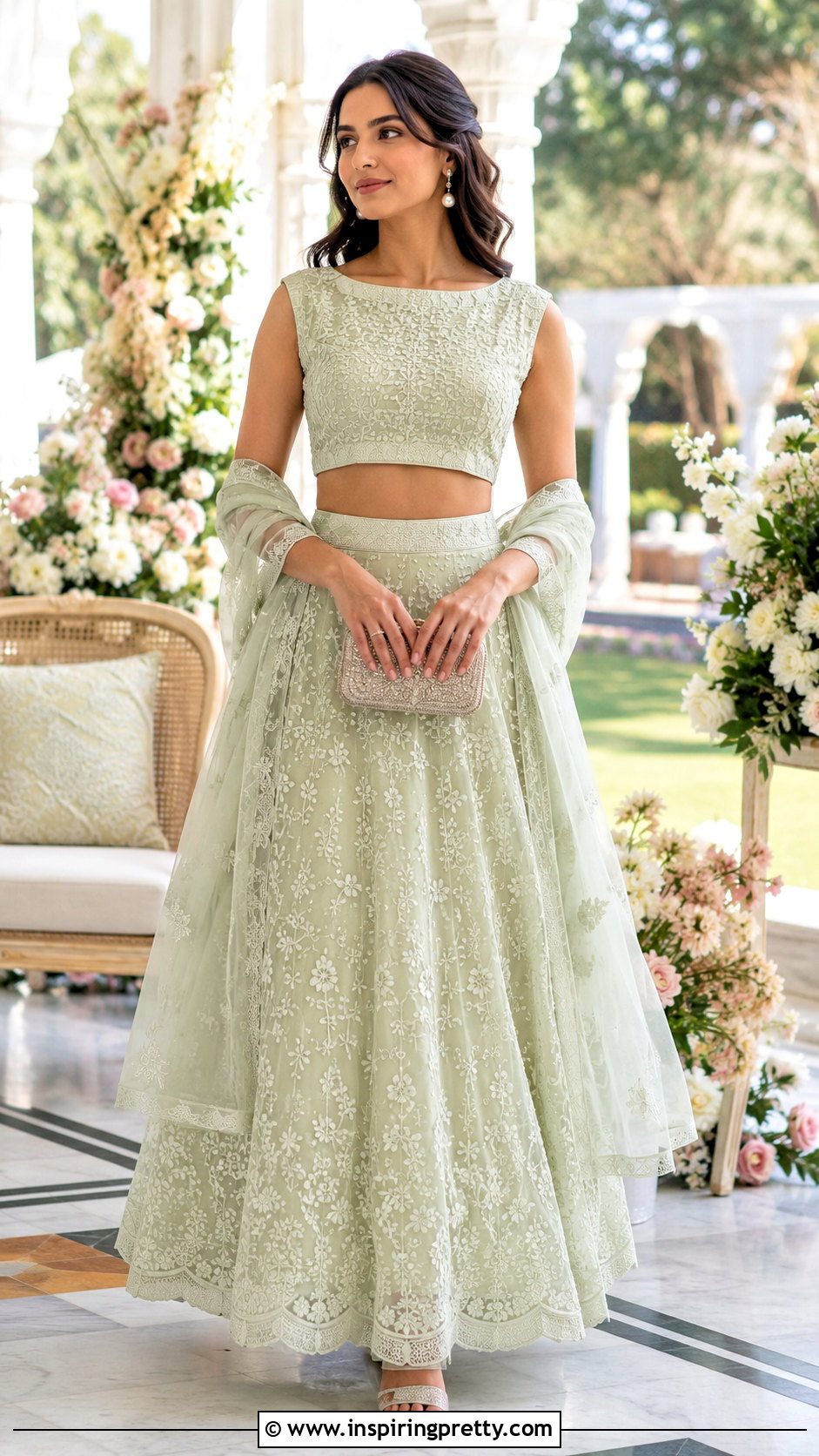 Boat Neck Crop Top With Chikankari Lehenga - 20 latest lehenga crop top designs
