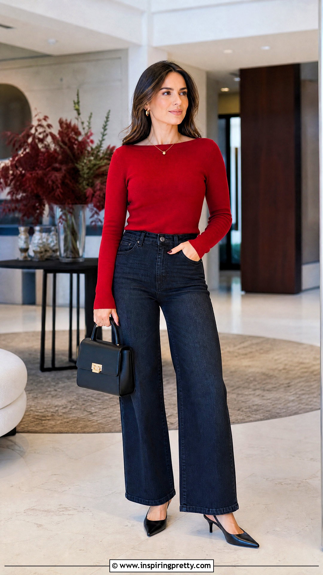 Boat Neck Knit Top With Dark Jeans - 20 Cute Dressy Tops To Wear With Jeans