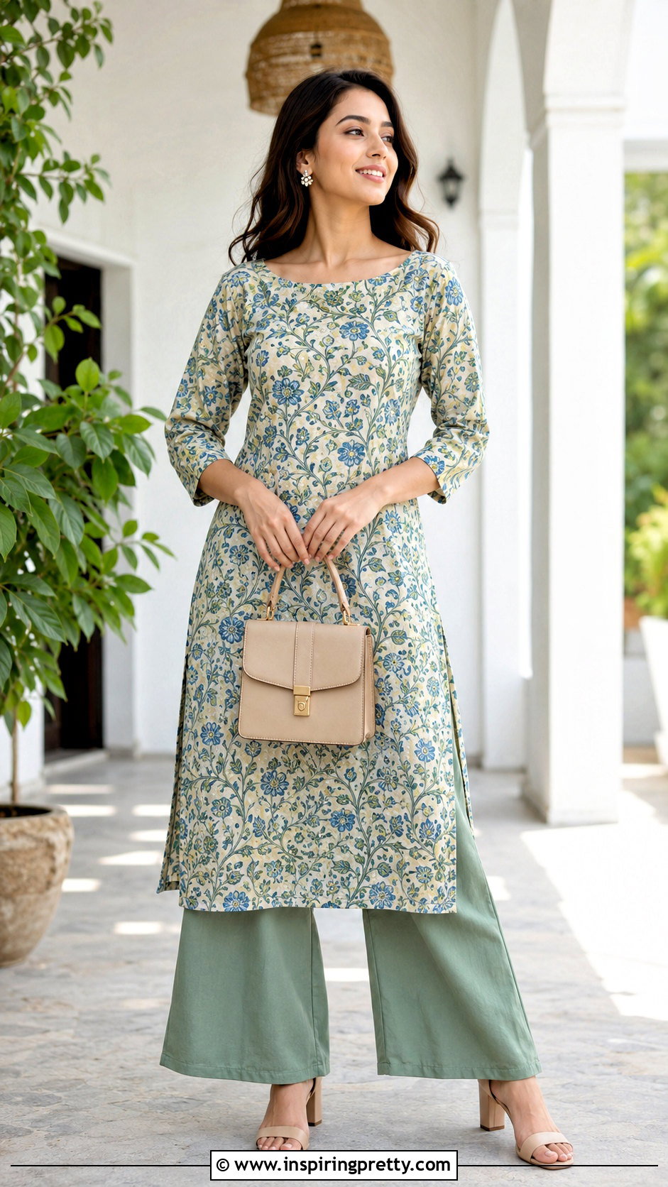 Boat Neck Kurti With Palazzo Pants - 50 top neck designs