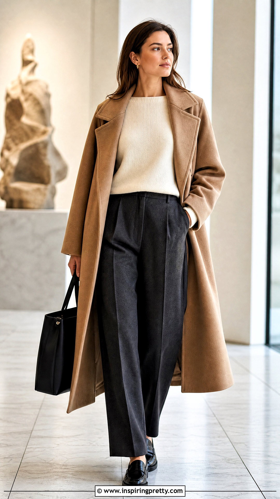 Boat Neck Sweater With Wool Trousers - 50 boat neck tops outfit ideas