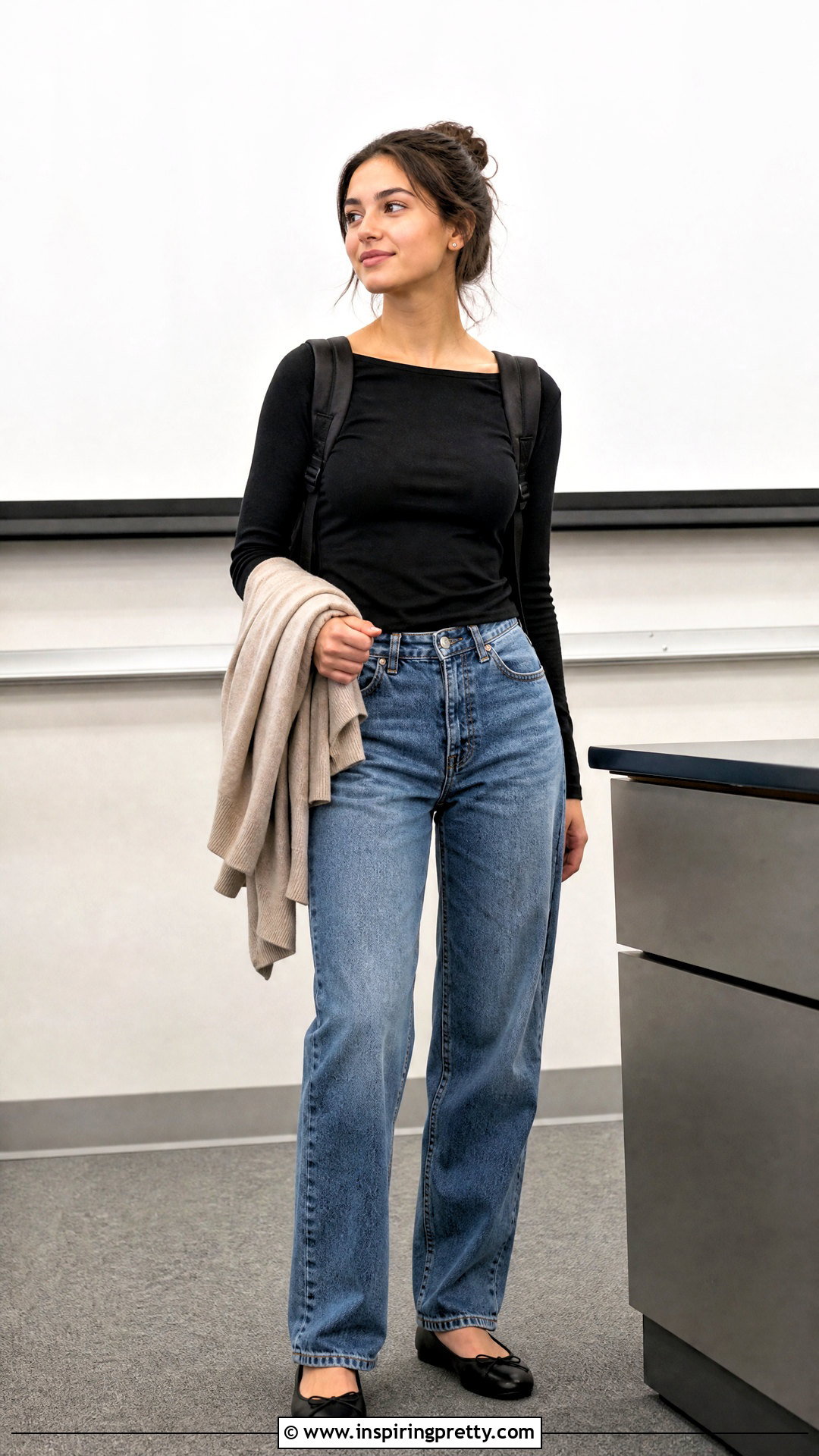 Boat Neck Top And Relaxed Jeans Outfit - 50 cute tops for school ideas