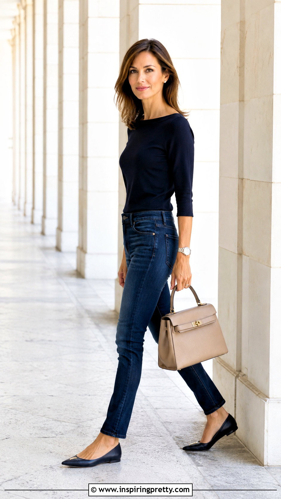 Boat Neck Top And Slim Jeans Side Step Pose - 50 jeans top photoshoot poses