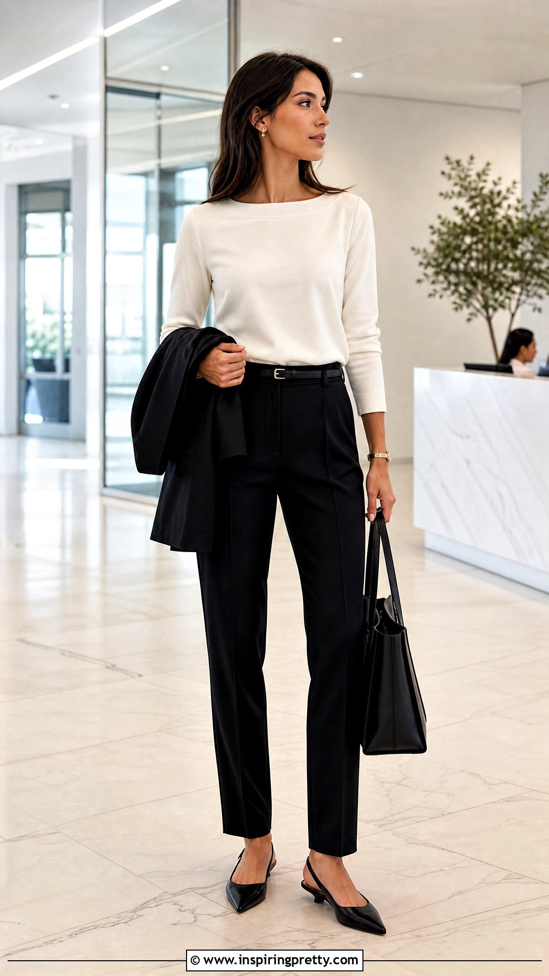 Boat Neck Top With Black Trousers - 50 boat neck tops outfit ideas