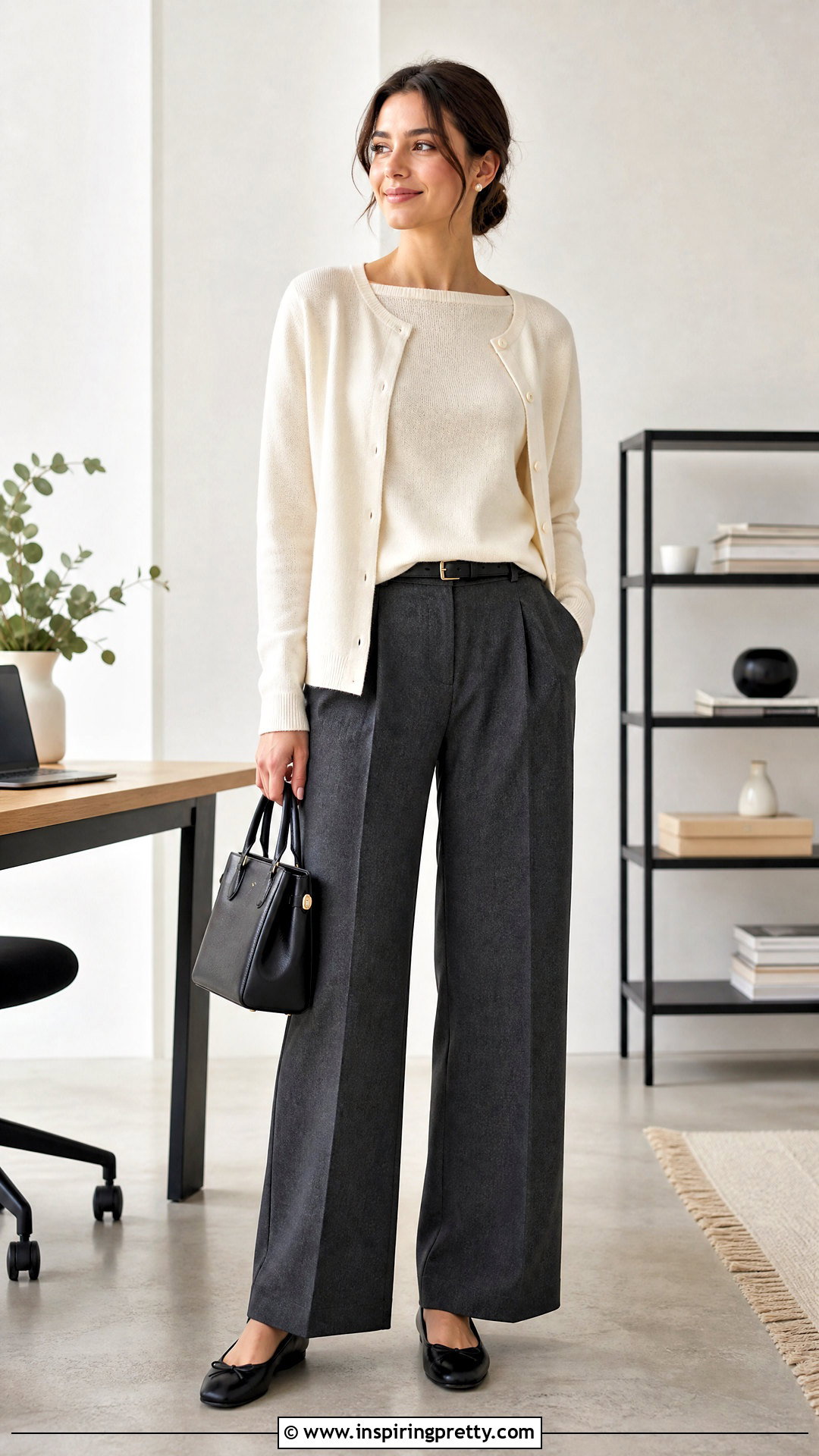 Boat Neck Top With Cardigan And Trousers - 50 boat neck tops outfit ideas