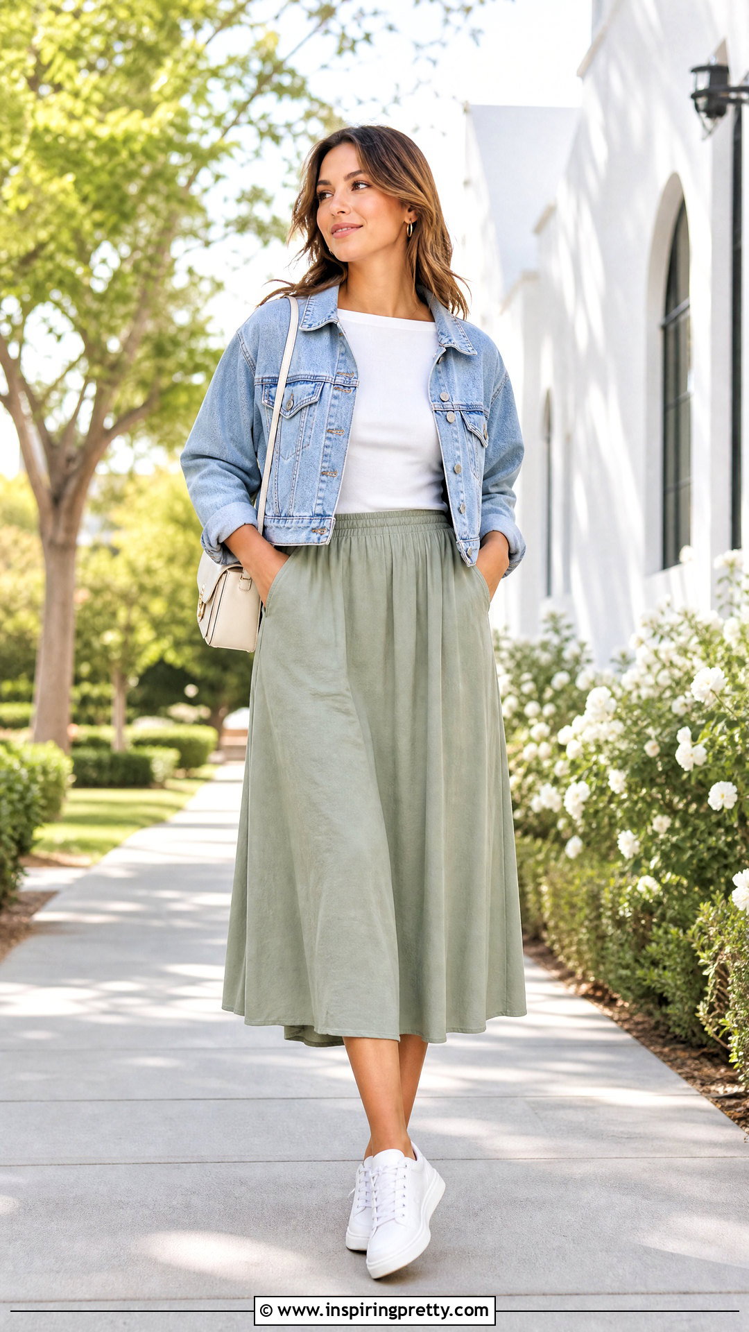 Boat Neck Top With Denim Jacket And Skirt - 50 boat neck tops outfit ideas