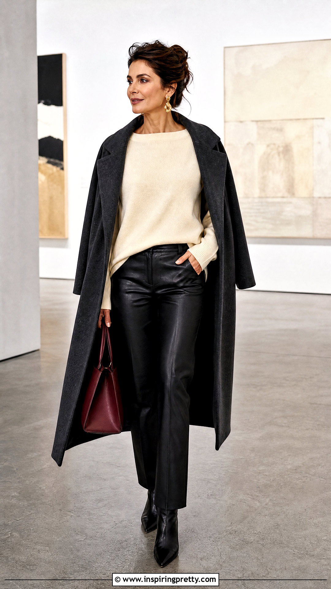 Boat Neck Top With Leather Pants - 50 boat neck tops outfit ideas