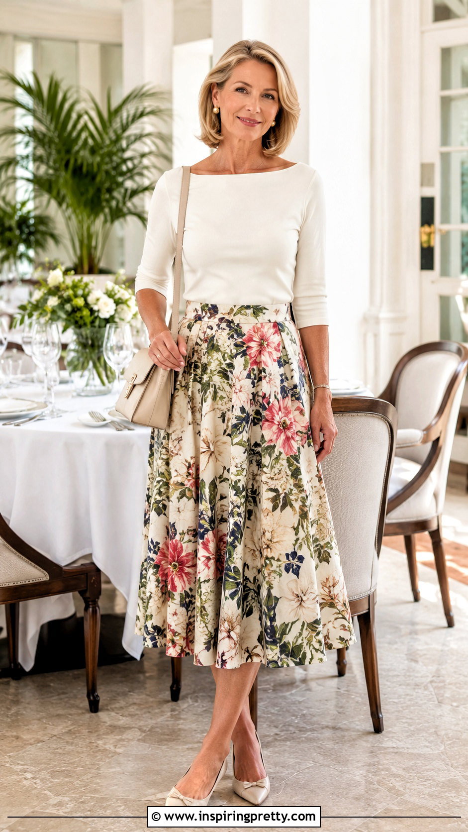 Boat Neck Top With Printed Midi Skirt - 50 fancy top designs for women