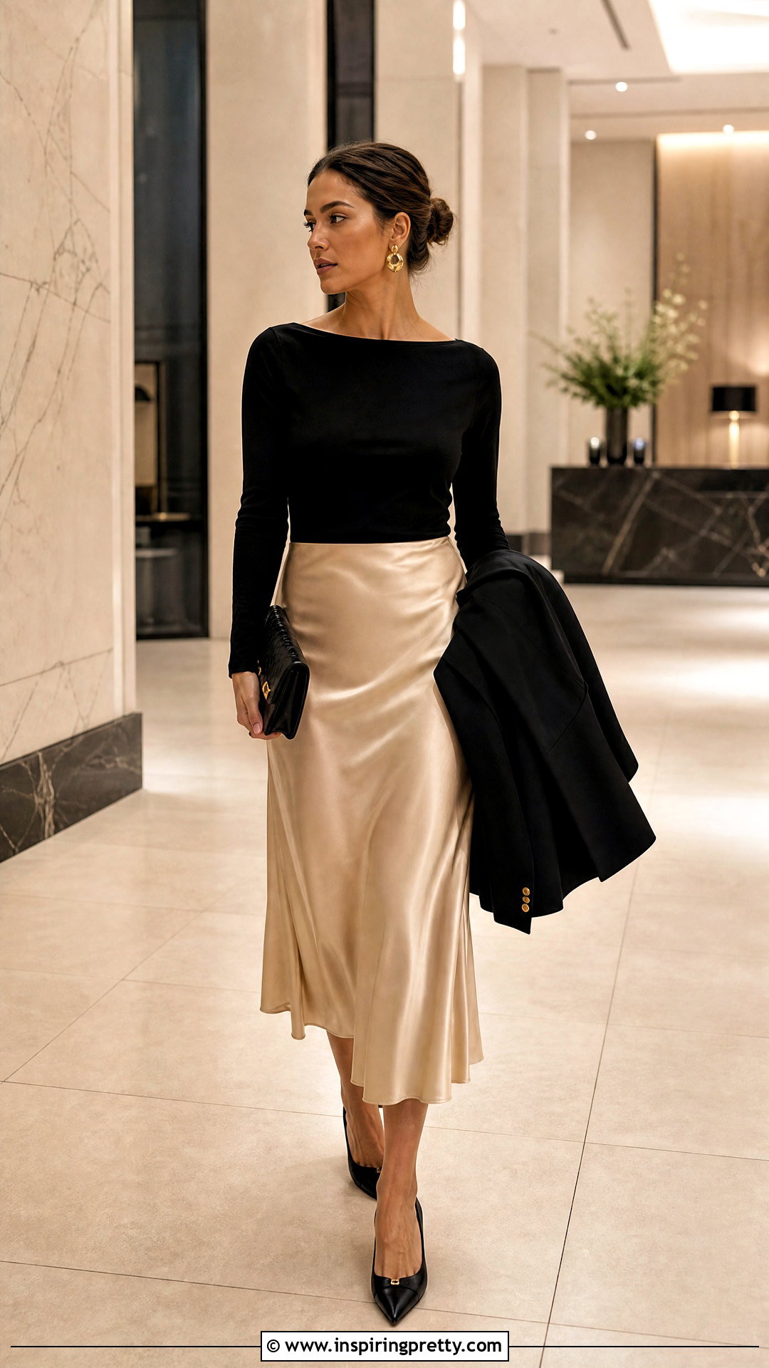Boat Neck Top With Silk Slip Skirt - 50 boat neck tops outfit ideas