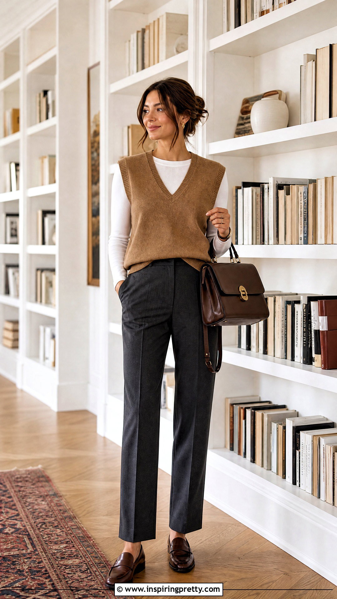Boat Neck Top With Sweater Vest And Trousers - 50 boat neck tops outfit ideas