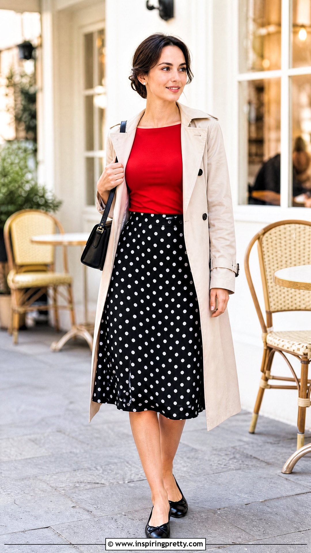 Boatneck Top And Polka Dot Skirt Outfit - 50 skirt and top outfits