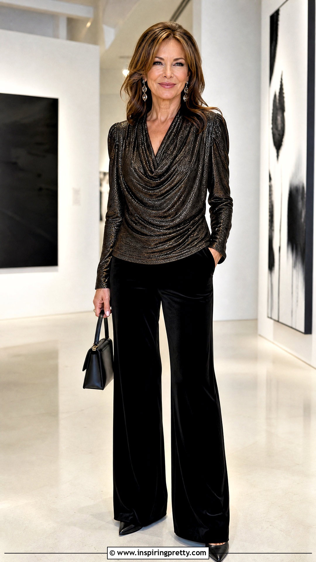 Bob Mackie Cowl Neck Top With Velvet Pants - 20 bob mackie tops for women