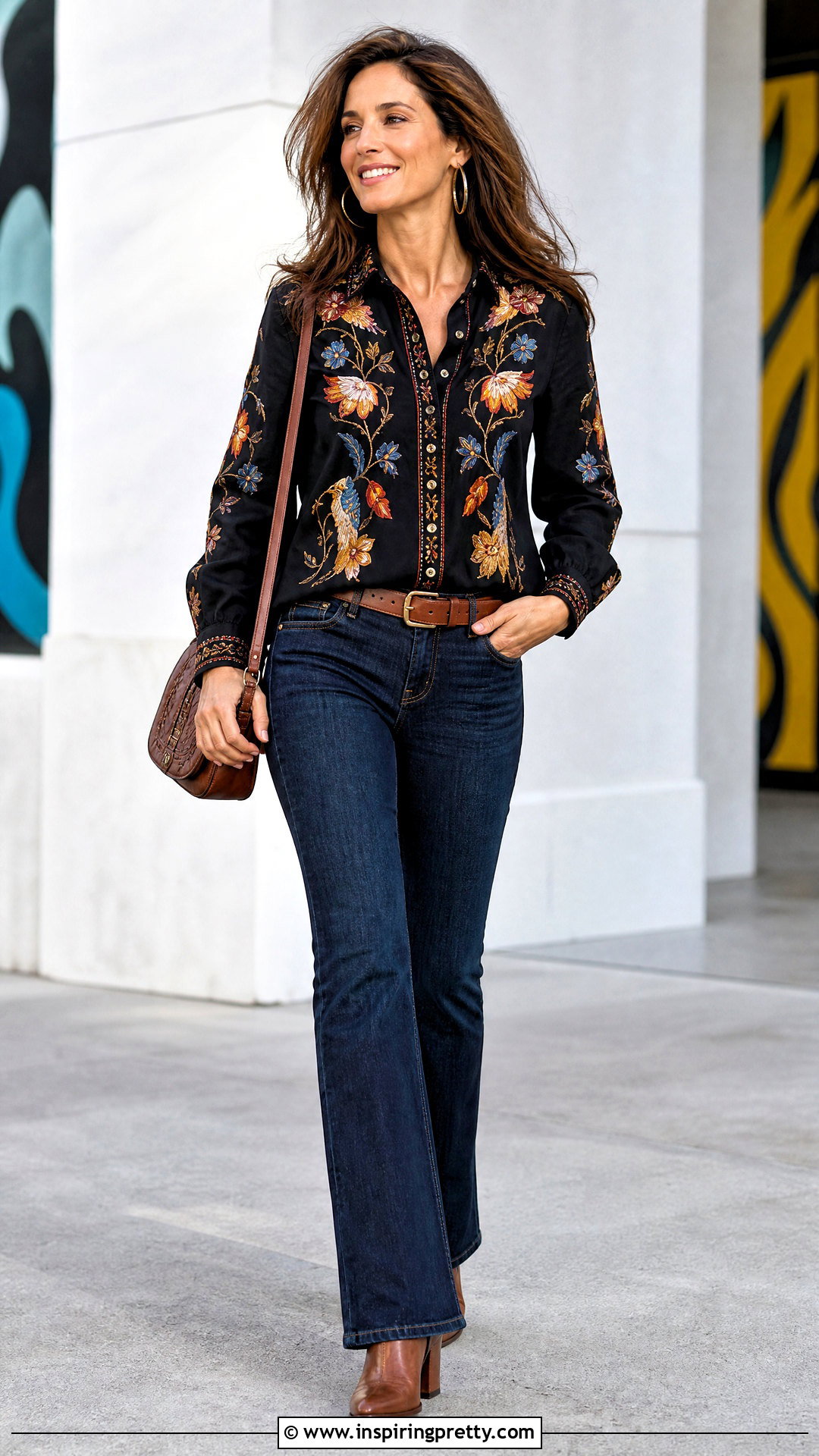Bob Mackie Embroidered Shirt With Bootcut Jeans - 20 bob mackie tops for women