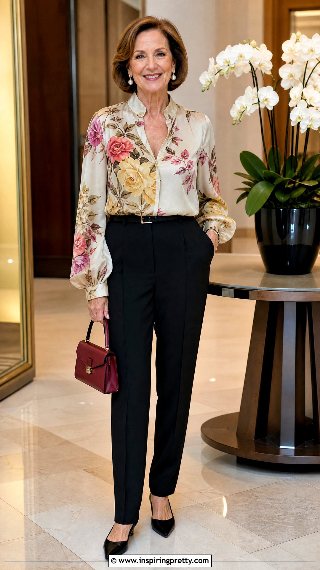 Bob Mackie Silk Floral Blouse With Black Trousers - 20 bob mackie tops for women