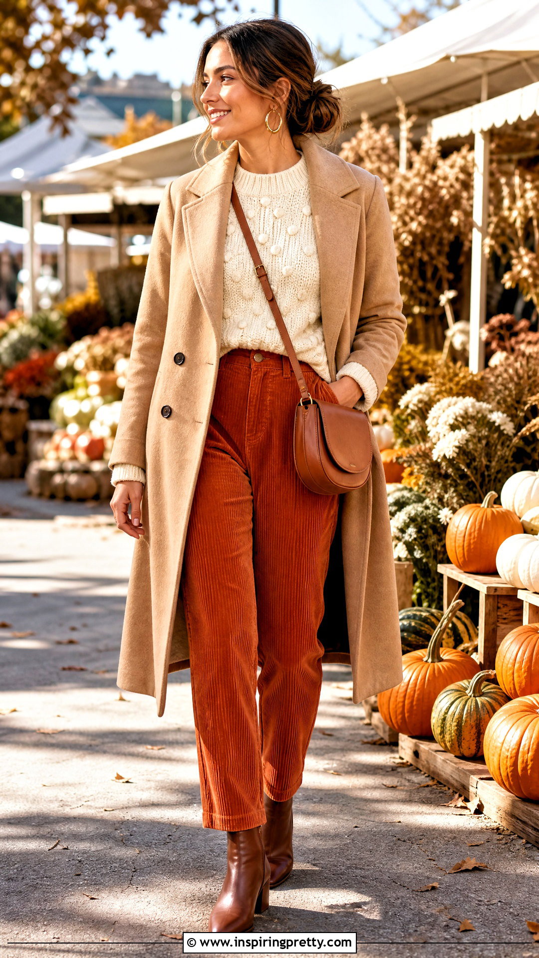 Bobble Knit Top With Corduroy Pants - 50 textured top outfit ideas
