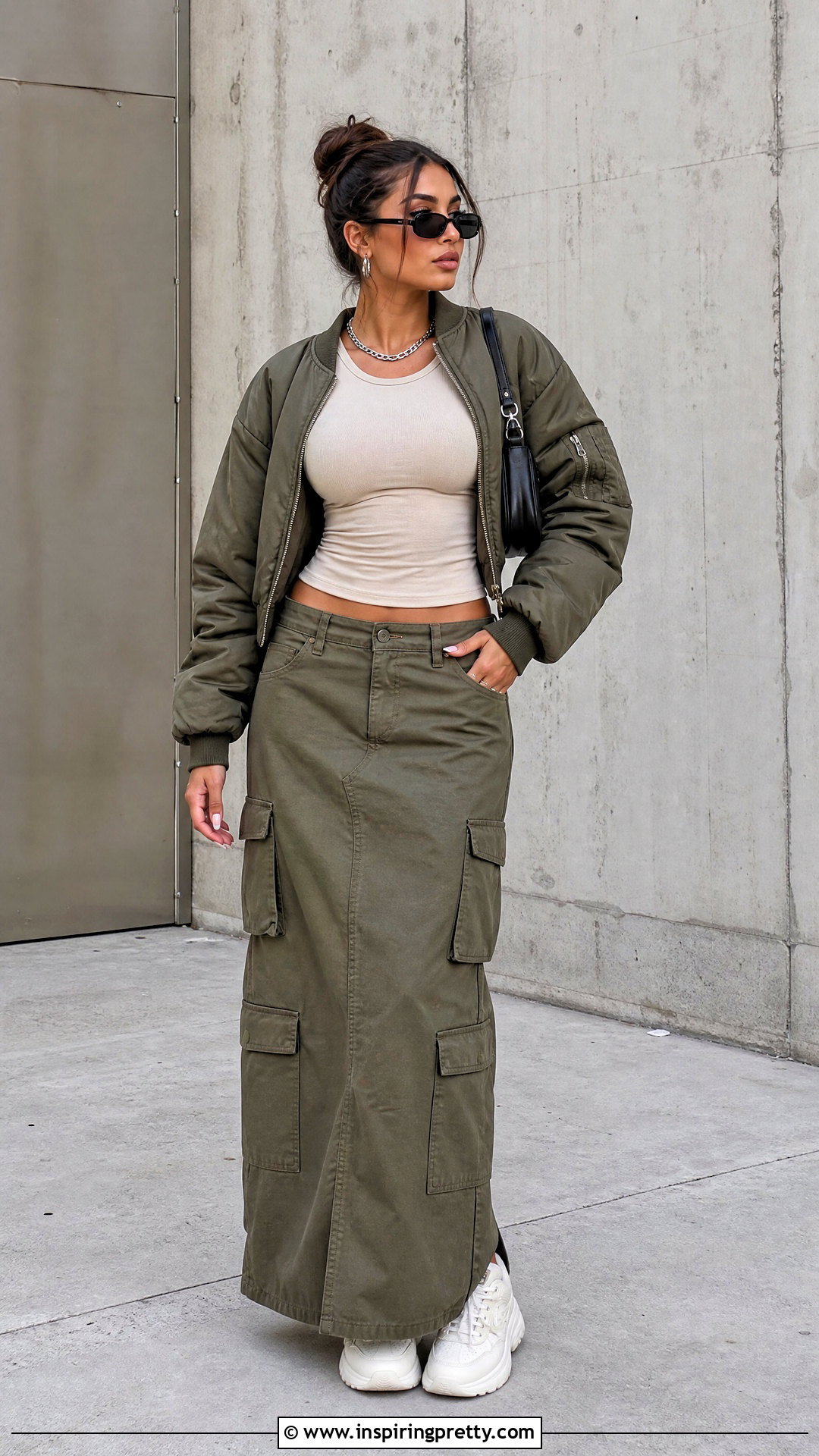 Bodycon Top With Cargo Maxi Skirt - 50 bodycon tops outfit ideas