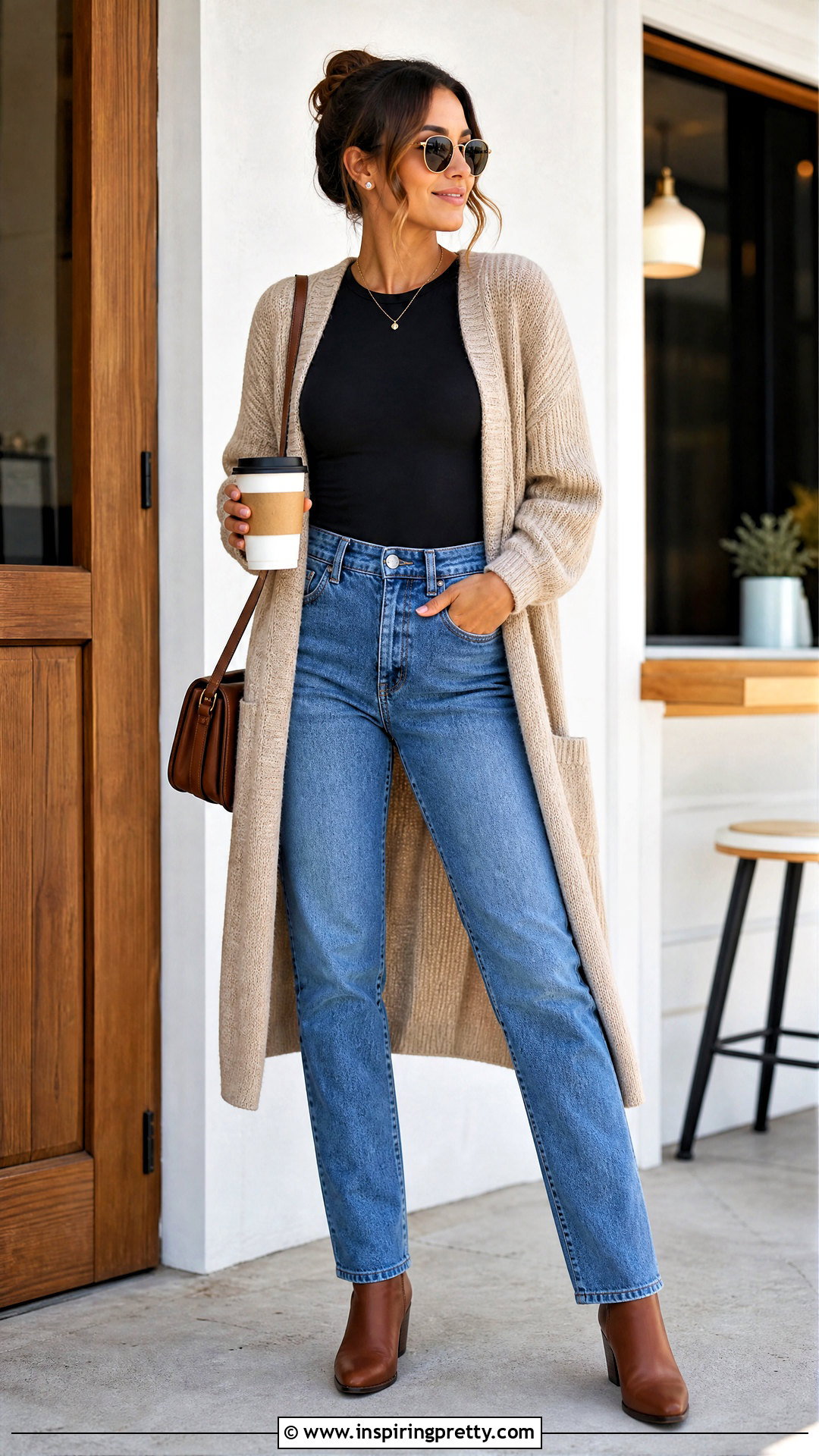 Bodycon Top With Long Cardigan And Jeans - 50 bodycon tops outfit ideas