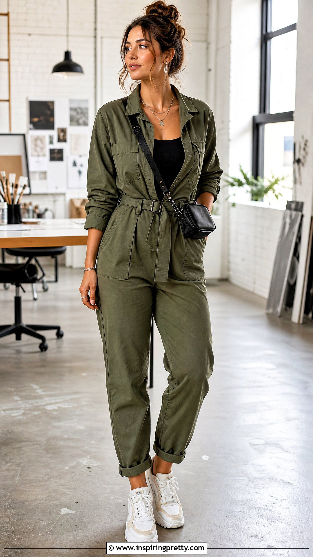 Bodycon Top With Utility Jumpsuit Layer - 50 bodycon tops outfit ideas
