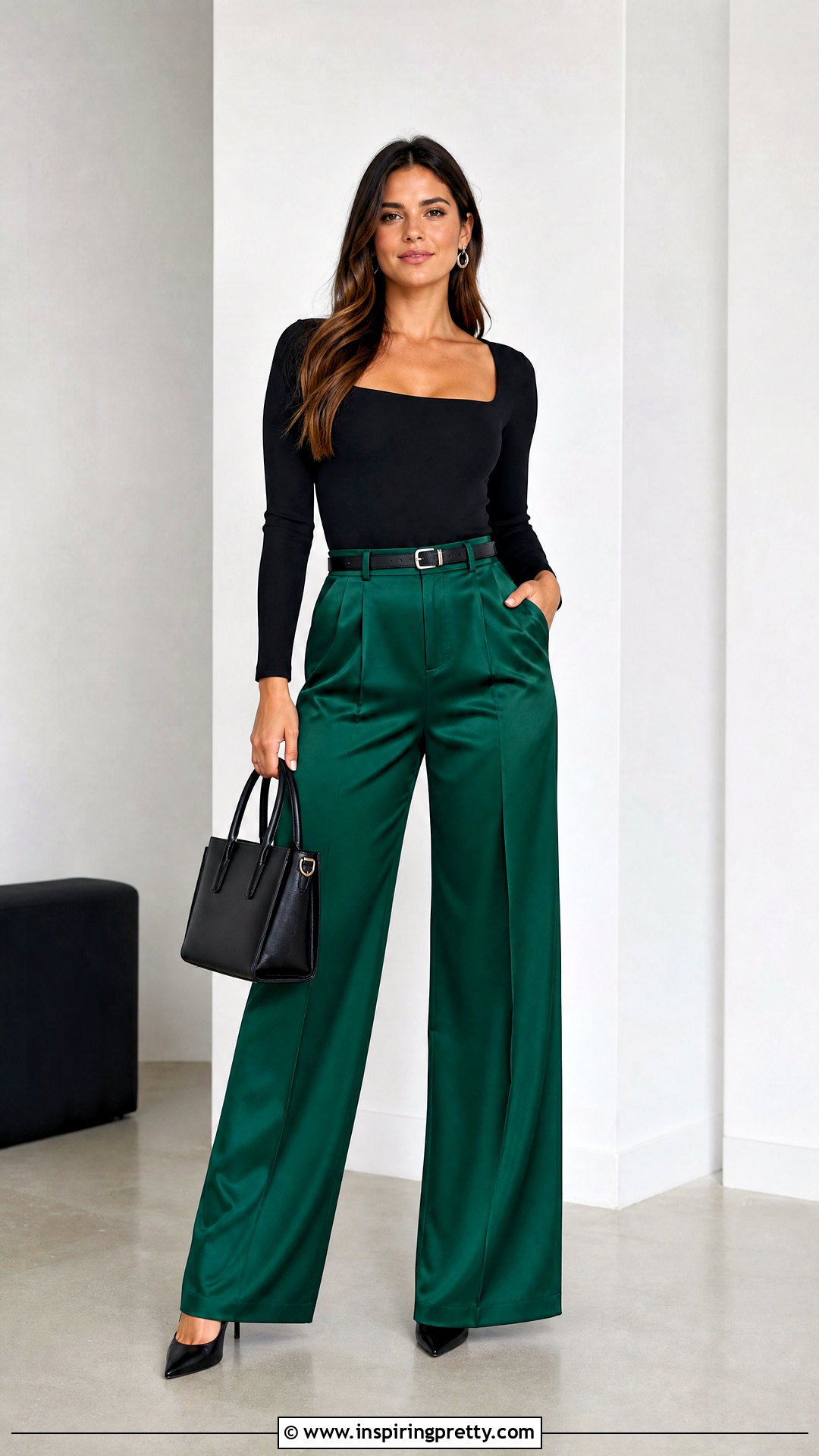 Bodysuit Satin Pants And Pointed Toe Pumps - what top to wear with satin pants (20 ways)