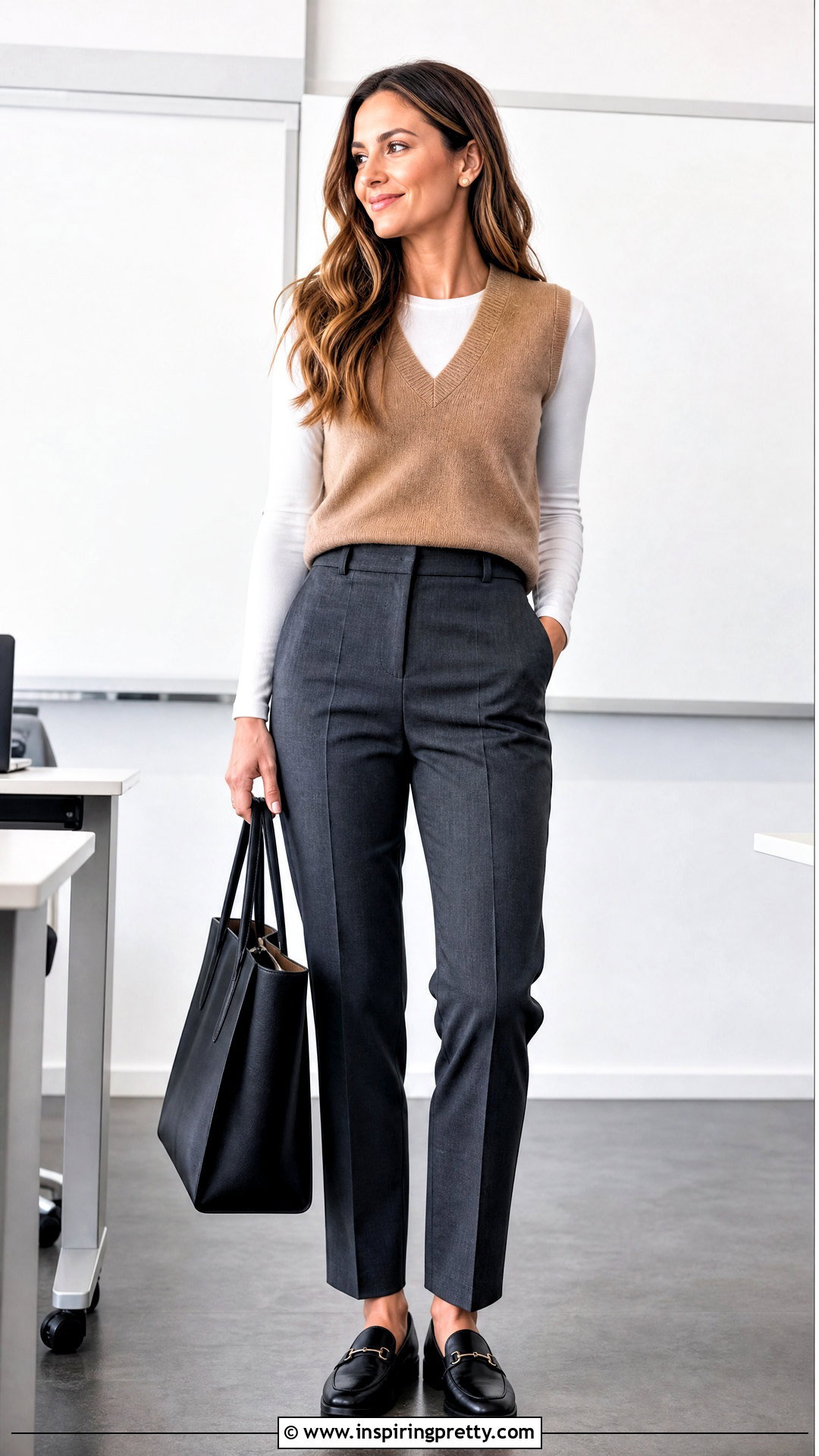 Bodysuit With Sweater Vest And Trousers - 50 body top outfit ideas