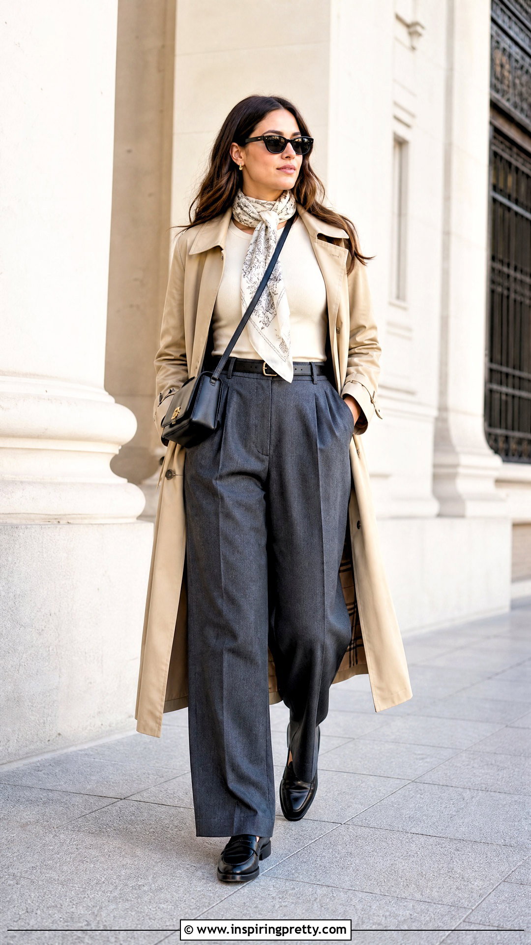 Bodysuit With Trench Coat And Trousers - 50 body top outfit ideas