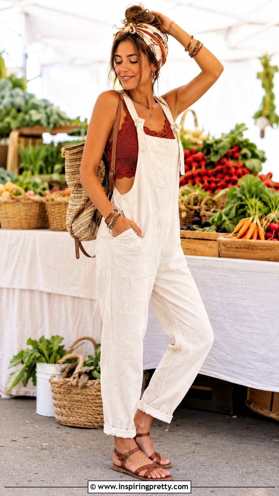 Bohemian Crop Top With Relaxed Overalls - 20 Bohemian Style Crop Top outfit ideas