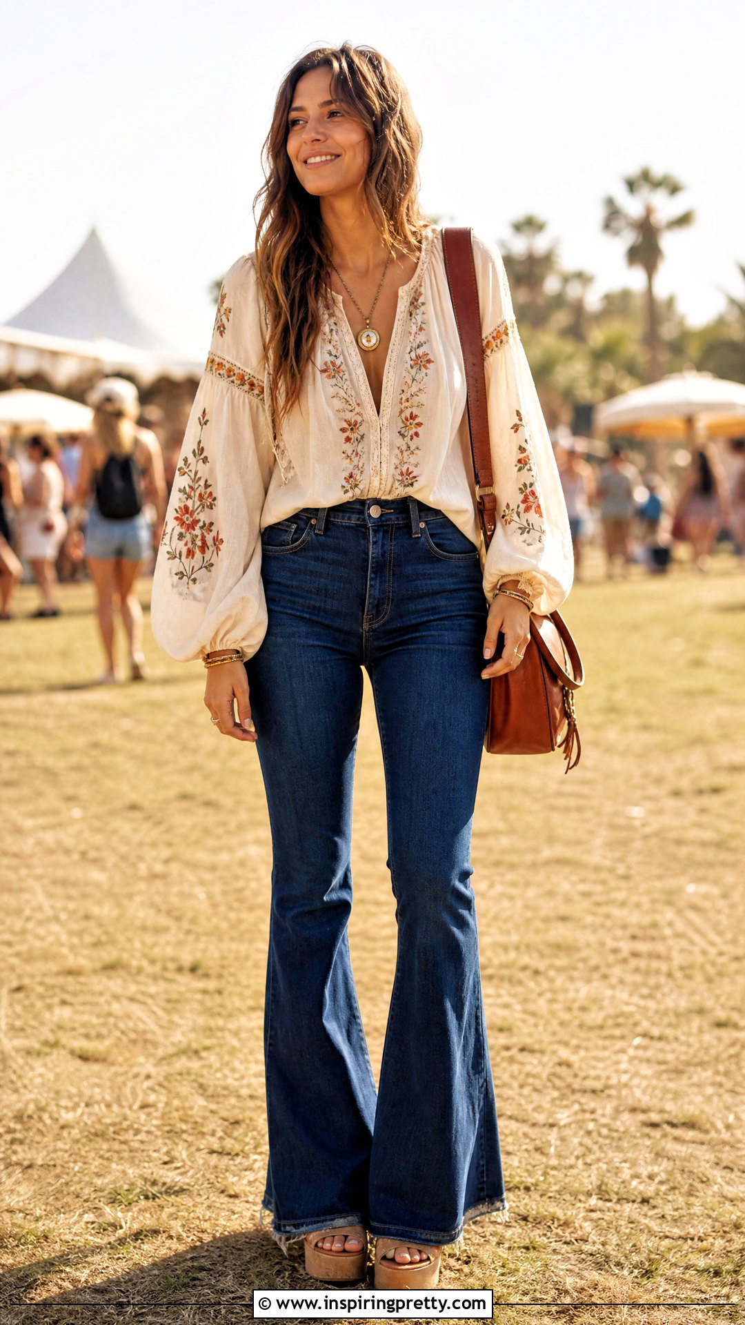 Boho Blouse With Flared Jeans - 50 cool tops outfit ideas