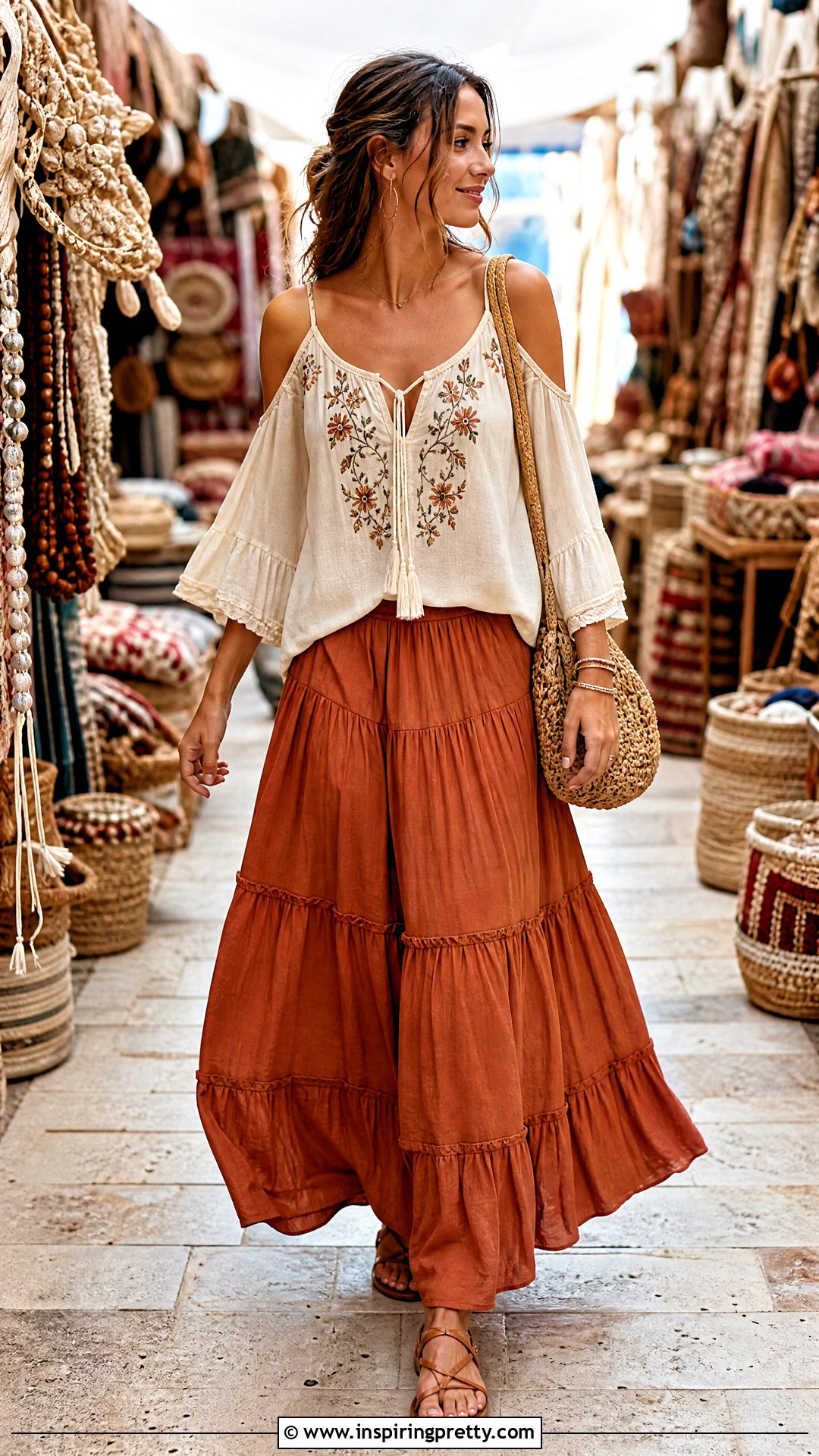 Boho Cold Shoulder Top With Maxi Skirt - 50 cold shoulder top outfit ideas