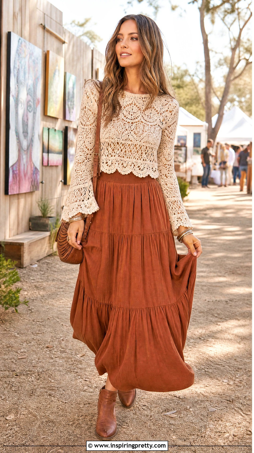 Boho Crochet Top With Flare Sleeves And Tiered Skirt - 25 Crochet Top With Flare Sleeves