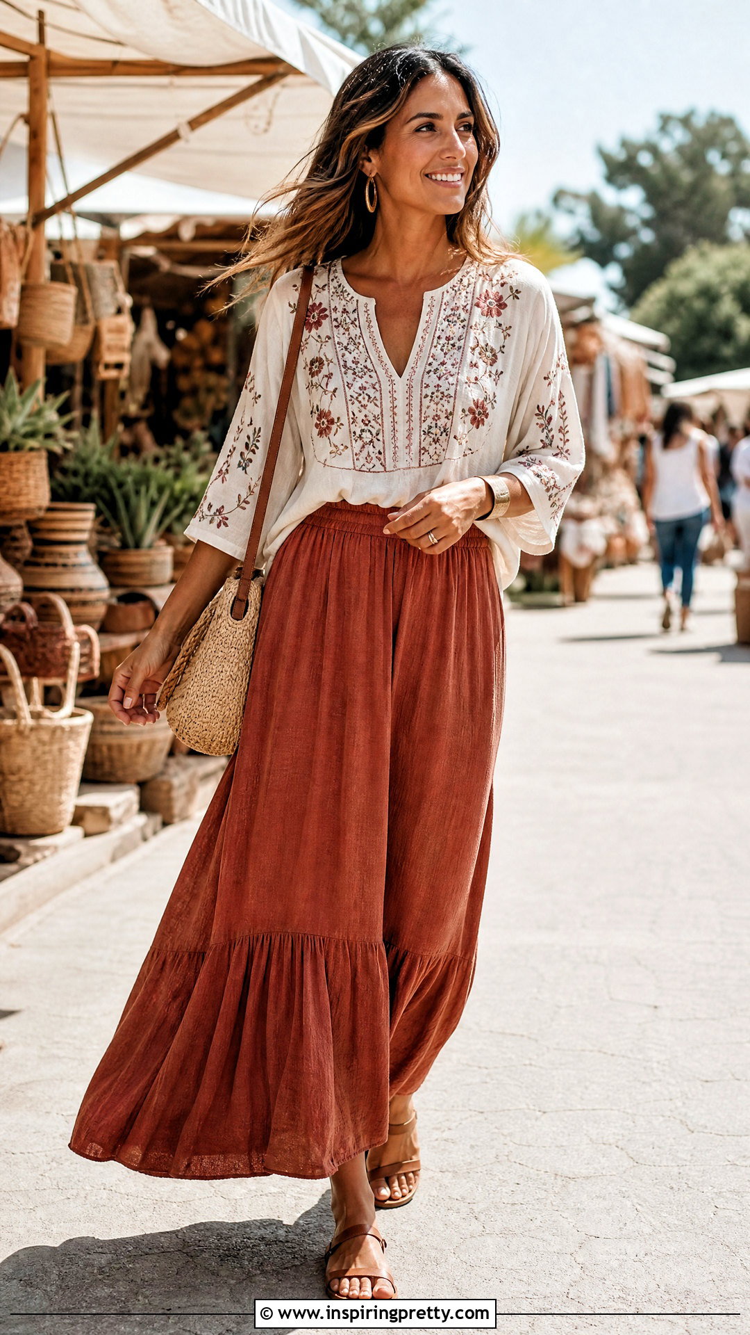 Boho Embroidery Top With Maxi Skirt - 50 embroidery top outfit ideas