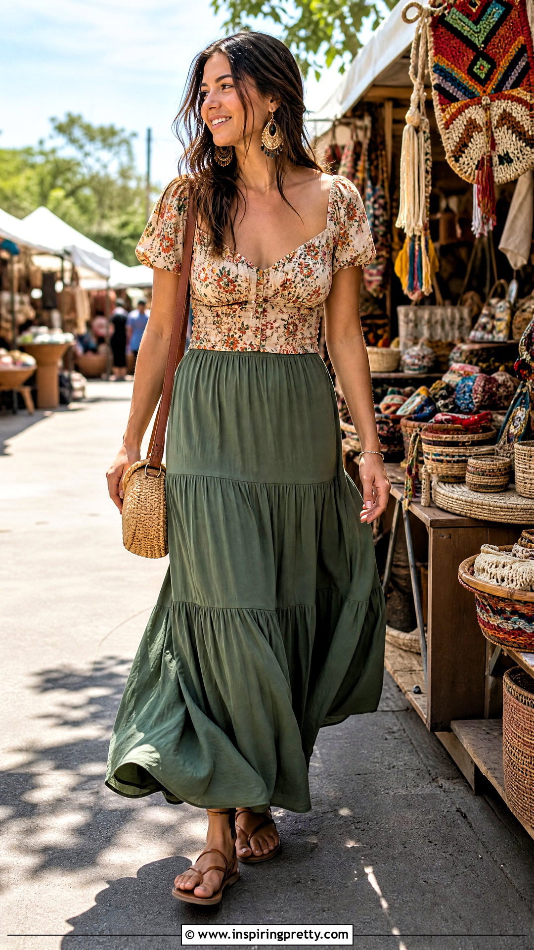 Boho Floral Top With Tiered Maxi Skirt - 50 floral tops for women