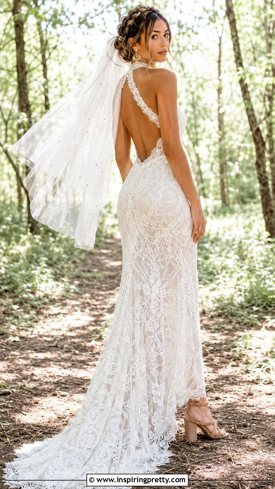 Boho Halter Wedding Dress With Woven Sandals - 50 halter top wedding dress outfit ideas