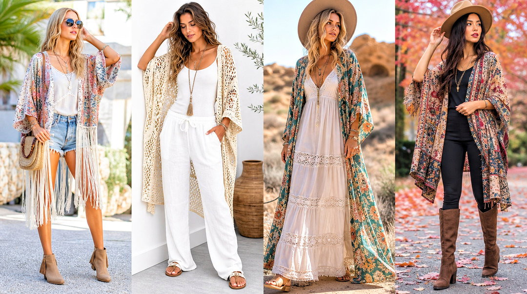 20 Boho Kimono Top Outfit Ideas for Relaxed Summer Style