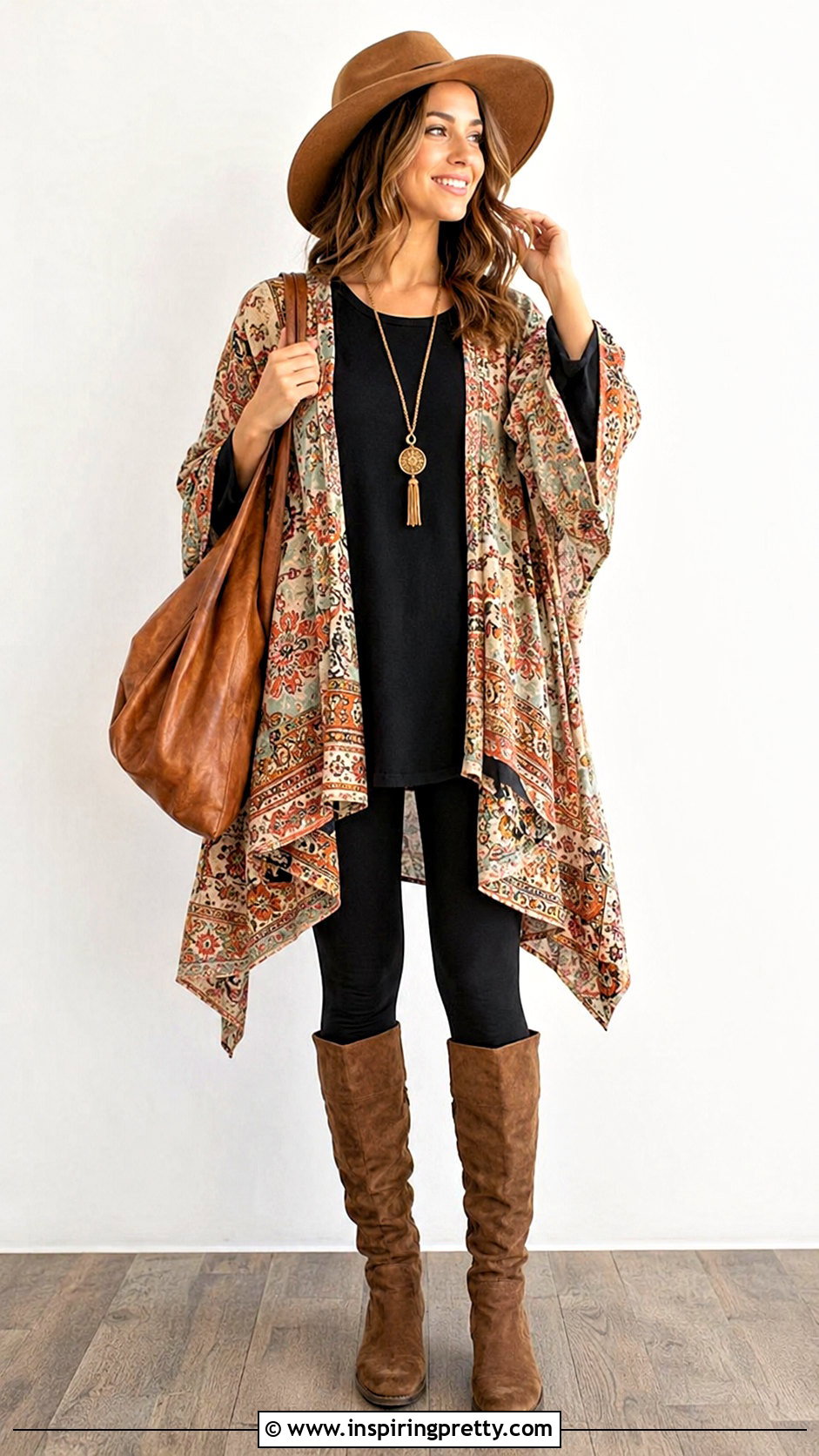 Boho Kimono Top With Leggings And Boots - 20 boho kimono top outfit ideas