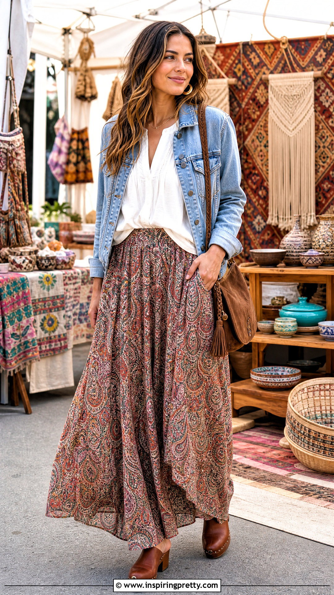 Boho Maxi Skirt With Peasant Blouse And Clogs - 50 top skirt outfit ideas