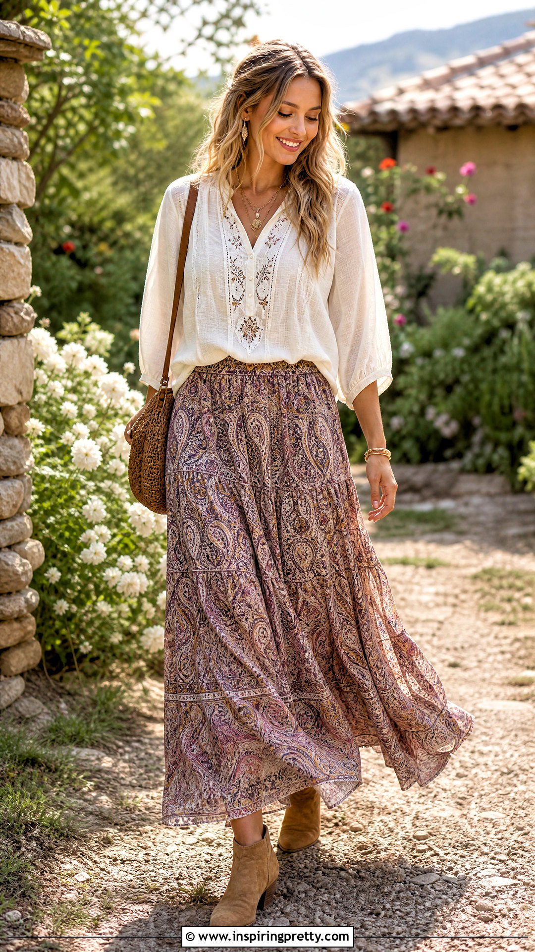 Boho Maxi Skirt and Peasant Blouse Outfit - 50 top styles for ladies